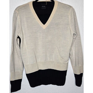 Rolo & Ale Sweater Womens Small Ivory Black Wool Layered V‎ Neck Minimalist Top